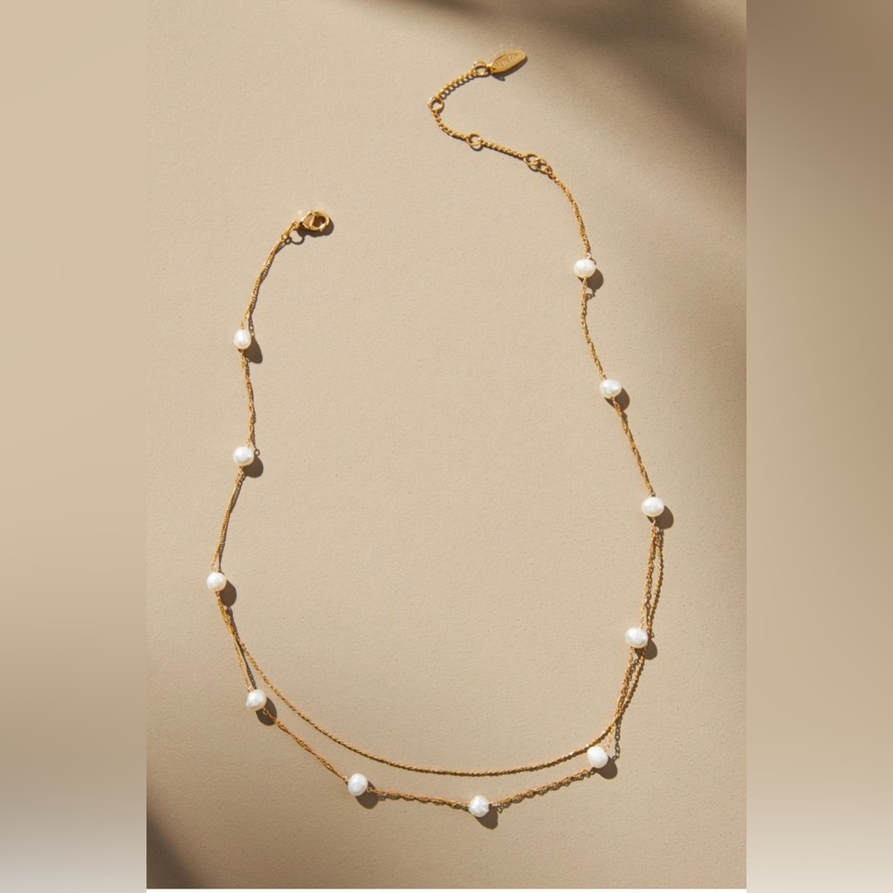 Anthropologie pearl station necklace in 14 k gold plated